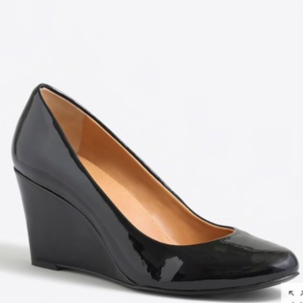 J. Crew Martina Black Patent Leather Wedge Heels